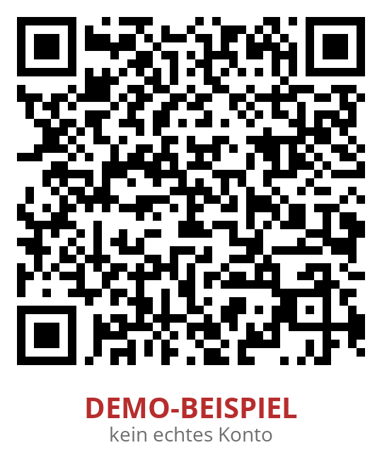 Beispiel eines GiroCode-QR-Codes (Demo, kein echtes Konto), wie er auf jeder Rechnung erscheint